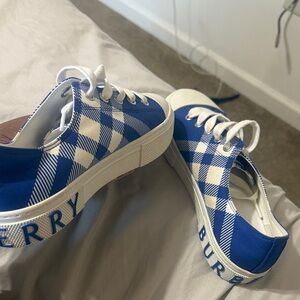 Burberry Blue and White Plaid Sneakers